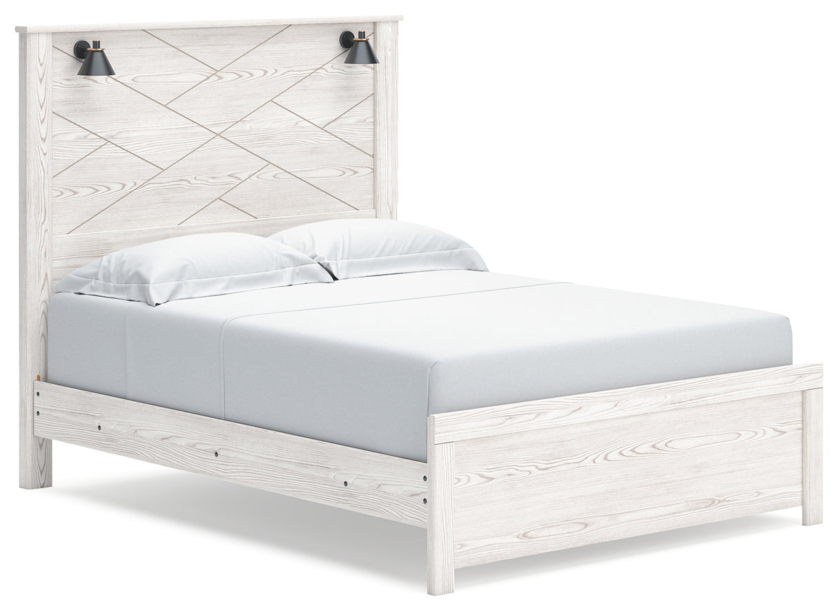 Gerridan Queen Panel Bed with Mirrored Dresser and Chest in White/Gray from Ashley - Luna Furniture