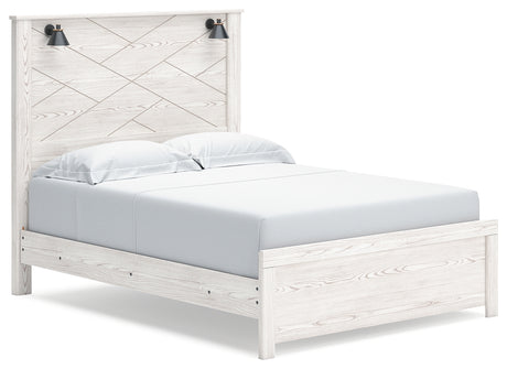 Gerridan Queen Panel Bed with Mirrored Dresser and Chest in White/Gray from Ashley - Luna Furniture
