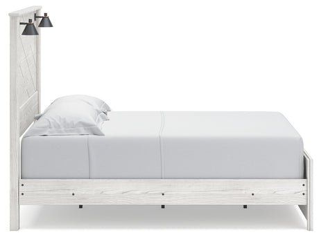 Gerridan Queen Panel Bed with Mirrored Dresser and Chest in White/Gray from Ashley - Luna Furniture