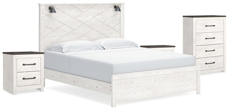 Gerridan White/Gray King Panel Bed, Chest and 2 Nightstands from Ashley - Luna Furniture