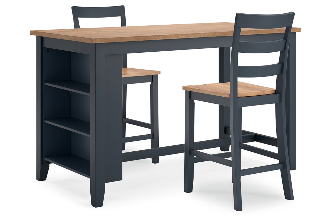 Gesthaven Natural/Blue Counter Height Dining Table and 2 Barstools from Ashley - Luna Furniture