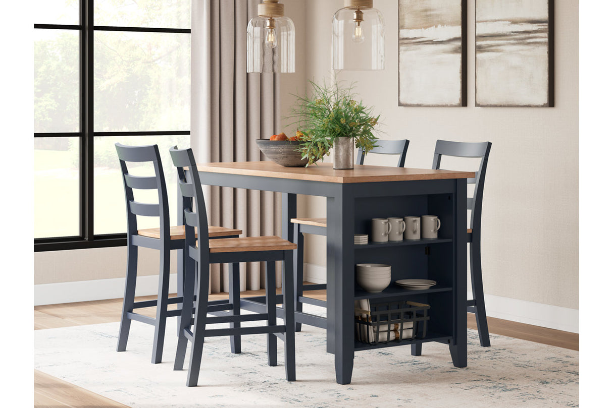 Gesthaven Natural/Blue Counter Height Dining Table and 4 Barstools from Ashley - Luna Furniture