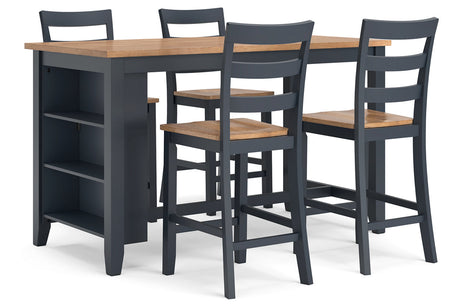 Gesthaven Natural/Blue Counter Height Dining Table and 4 Barstools from Ashley - Luna Furniture