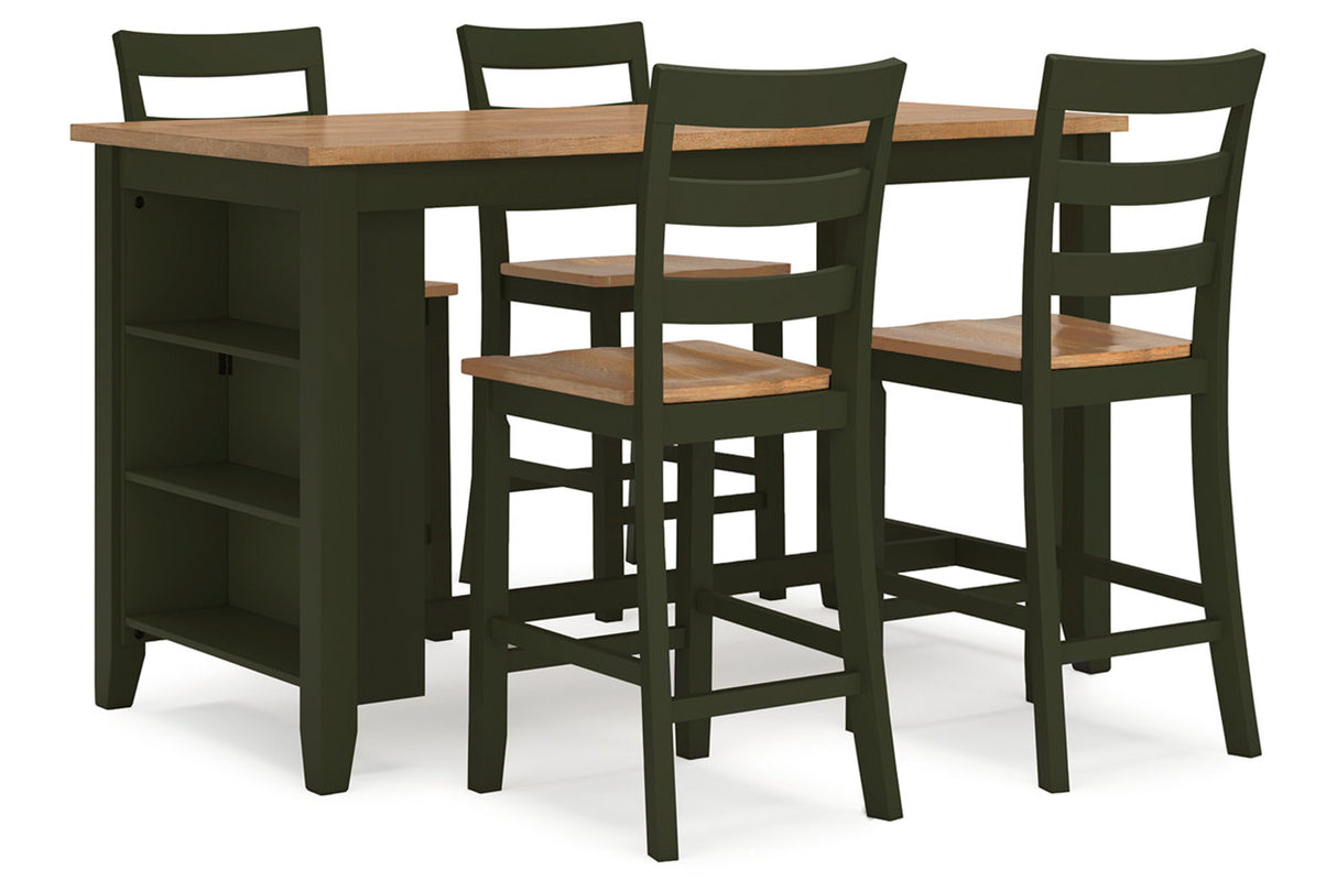 Gesthaven Natural/Green Counter Height Dining Table and 4 Barstools from Ashley Furniture - Luna Furniture