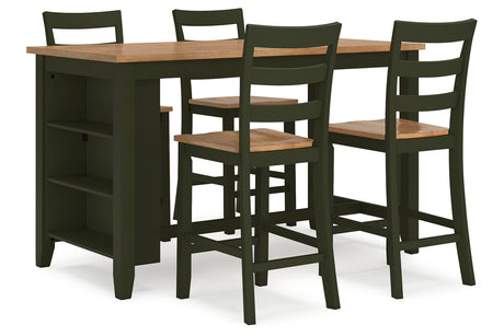 Gesthaven Natural/Green Counter Height Dining Table and 4 Barstools from Ashley - Luna Furniture