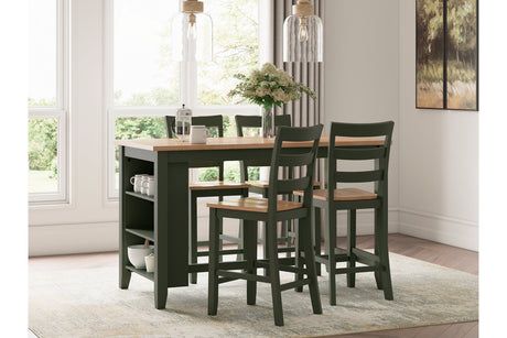 Gesthaven Natural/Green Counter Height Dining Table and 4 Barstools from Ashley - Luna Furniture