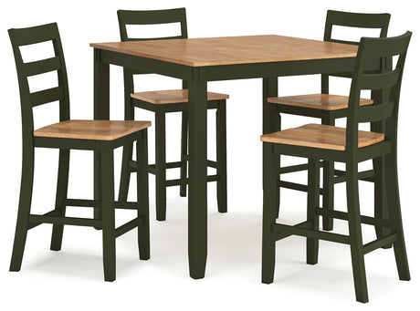 Gesthaven Natural/Green Counter Height Dining Table and 4 Barstools (Set of 5) from Ashley - Luna Furniture