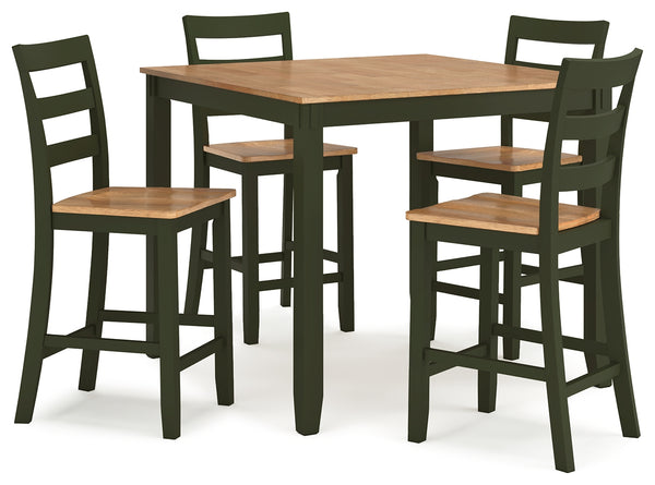 Gesthaven Natural/Green Counter Height Dining Table and 4 Barstools