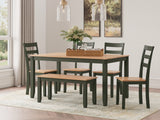 Gesthaven Natural/Green Dining Table with 4 Chairs and Bench (Set of 6) from Ashley - Luna Furniture
