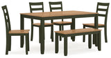 Gesthaven Natural/Green Dining Table with 4 Chairs and Bench (Set of 6) from Ashley - Luna Furniture