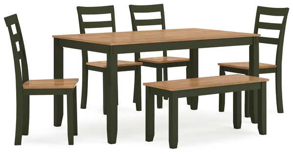 Gesthaven Natural/Green Dining Table with 4 Chairs and Bench