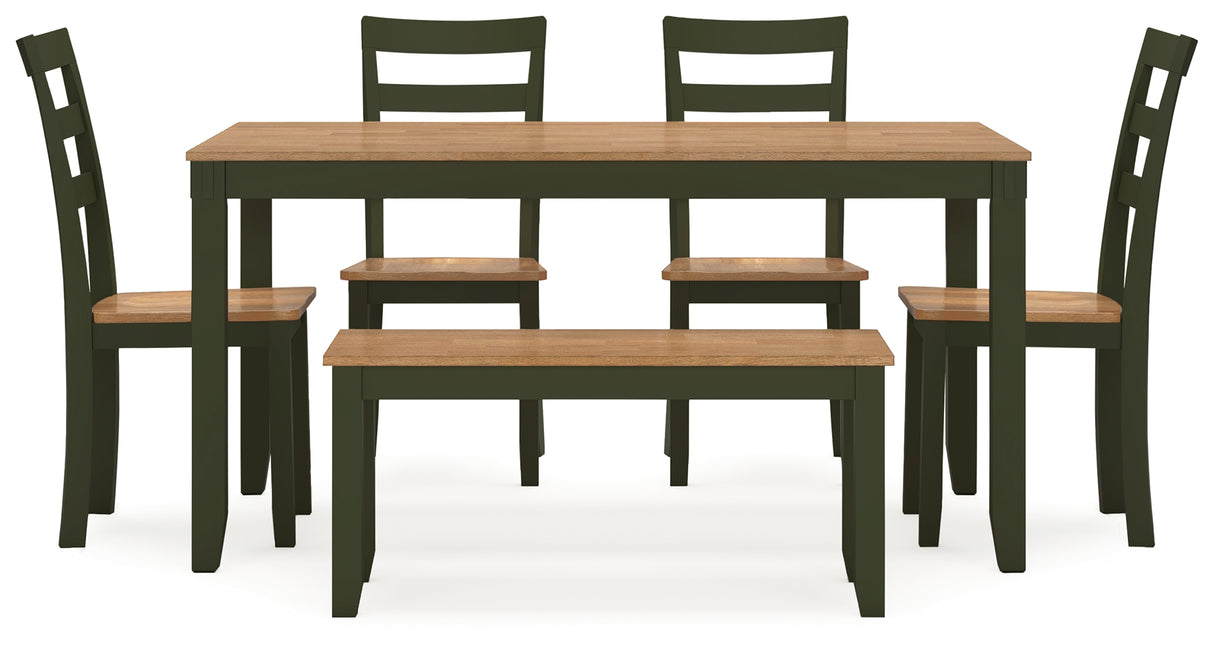 Gesthaven Natural/Green Dining Table with 4 Chairs and Bench (Set of 6) from Ashley - Luna Furniture