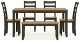 Gesthaven Natural/Green Dining Table with 4 Chairs and Bench (Set of 6) from Ashley - Luna Furniture