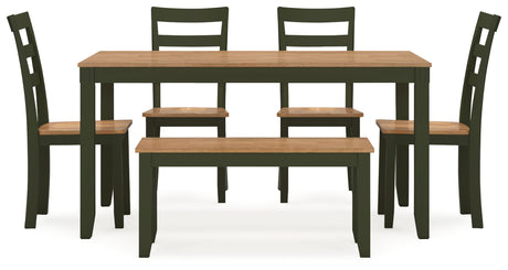 Gesthaven Natural/Green Dining Table with 4 Chairs and Bench (Set of 6) from Ashley - Luna Furniture