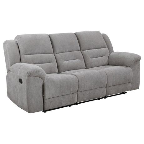 Gilson Gray Chenille Upholstered Reclining Sofa from Coaster - Luna Furniture