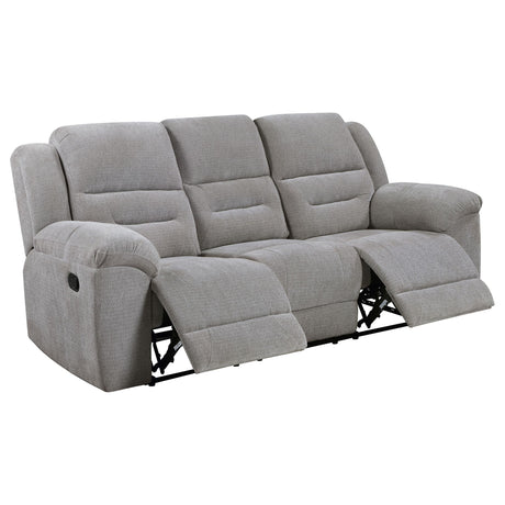 Gilson Gray Chenille Upholstered Reclining Sofa from Coaster - Luna Furniture