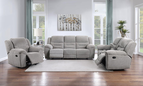 Gilson Gray Chenille Upholstered Reclining Sofa from Coaster - Luna Furniture