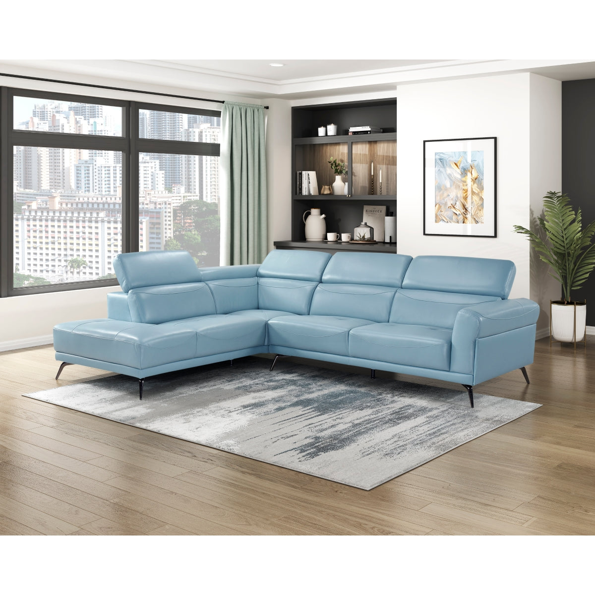 Homelegance Giselle Blue Leather 2-Piece Sectional with Left