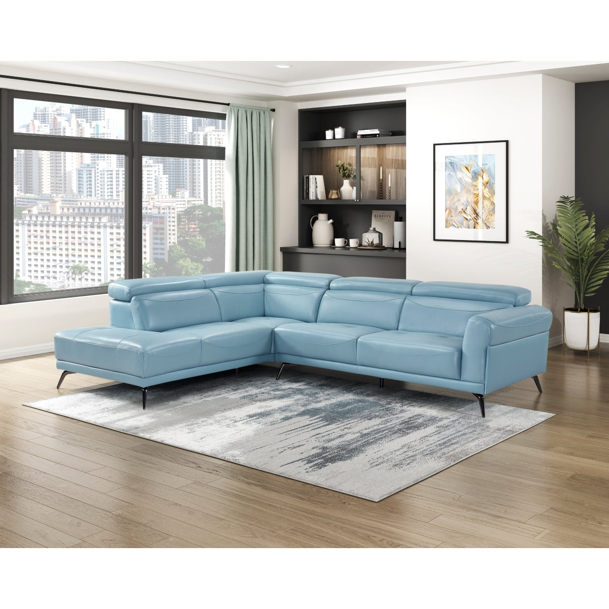 Homelegance Giselle Blue Leather 2-Piece Sectional with Left