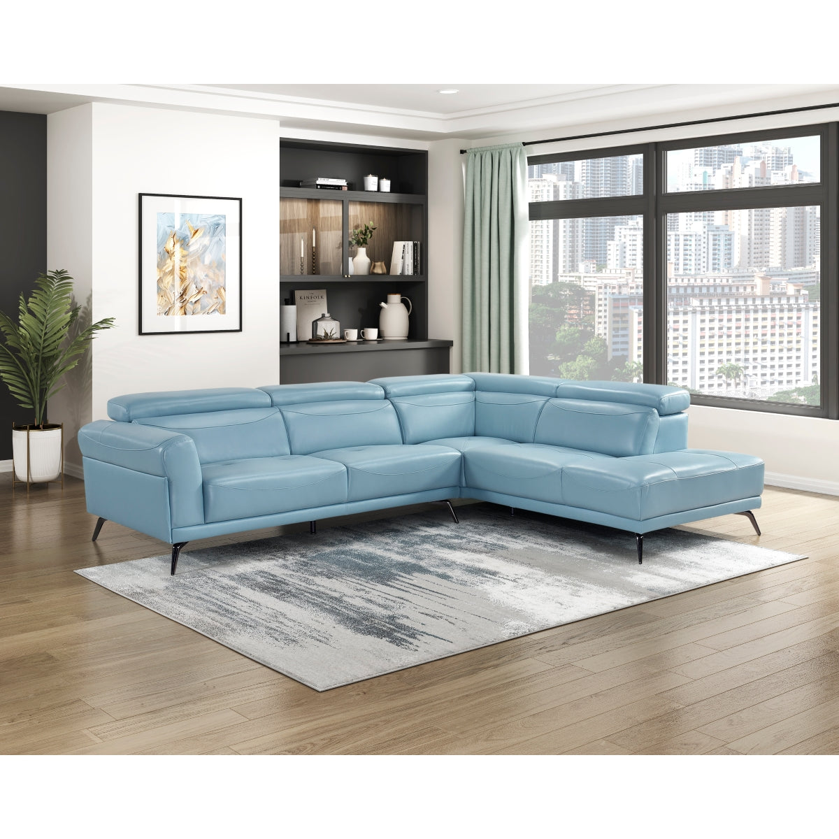 Homelegance Giselle Blue Leather 2-Piece Sectional with Right