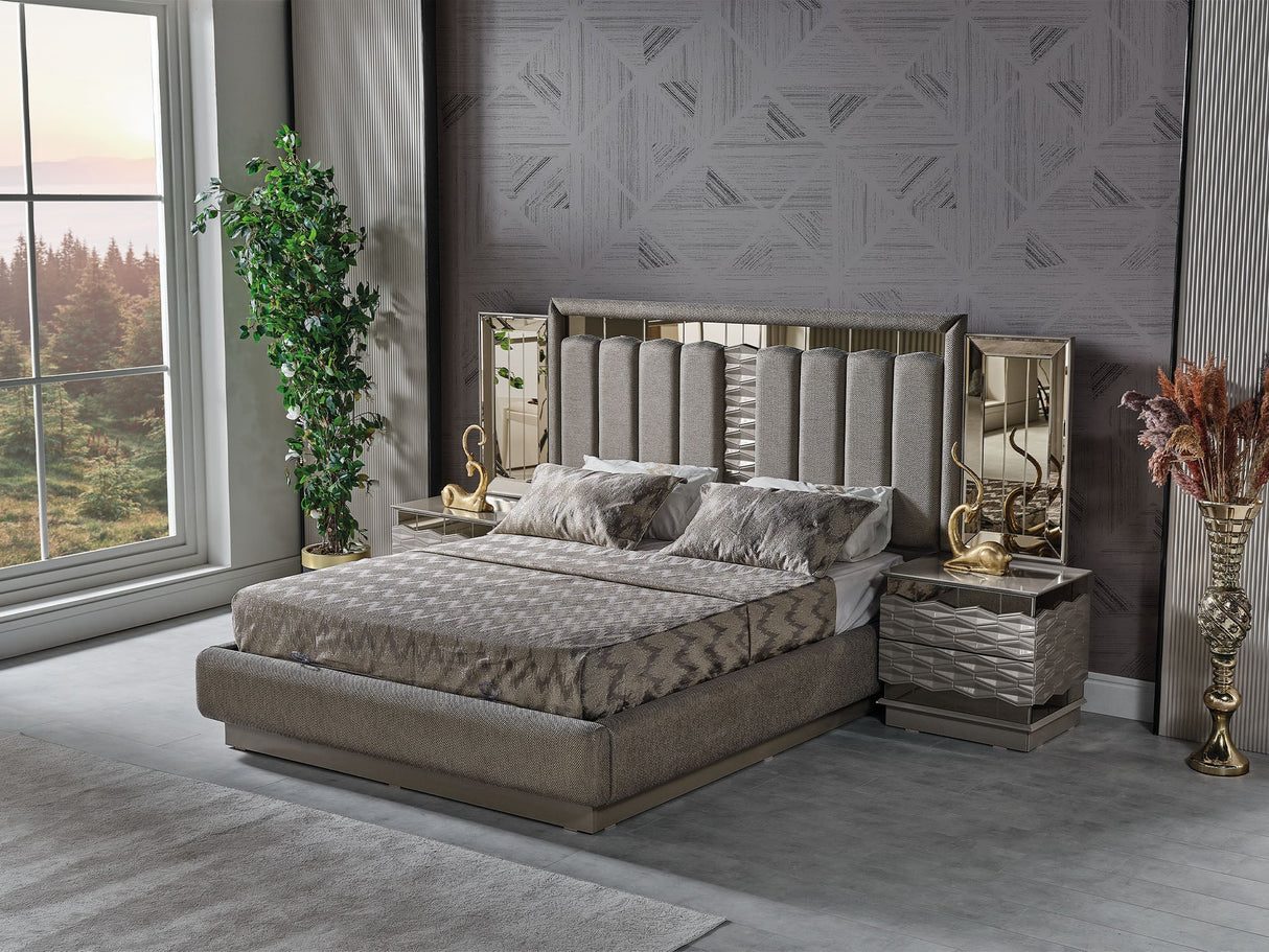 Gokce Nightstand With Back Mirror from Furnia - Luna Furniture