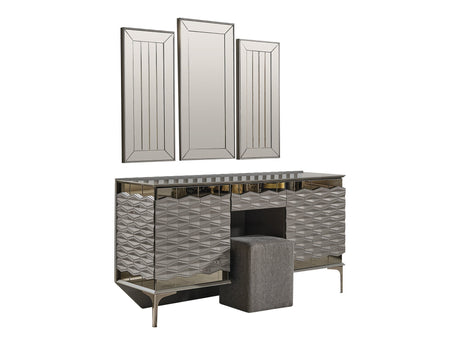 Gokce Dresser With Mirror & Ottoman from Furnia - Luna Furniture