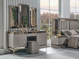 Gokce Bedroom (Queen Frame With Headboard & Dresser With Mirror & Ottoman & 2 Nightstand) from Furnia - Luna Furniture