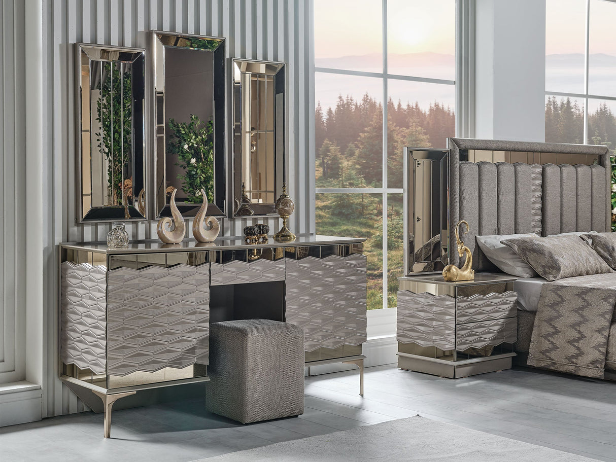 Gokce Dresser With Mirror & Ottoman from Furnia - Luna Furniture