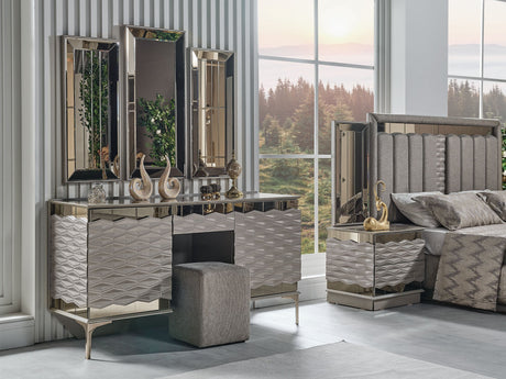 Gokce Dresser With Mirror & Ottoman from Furnia - Luna Furniture