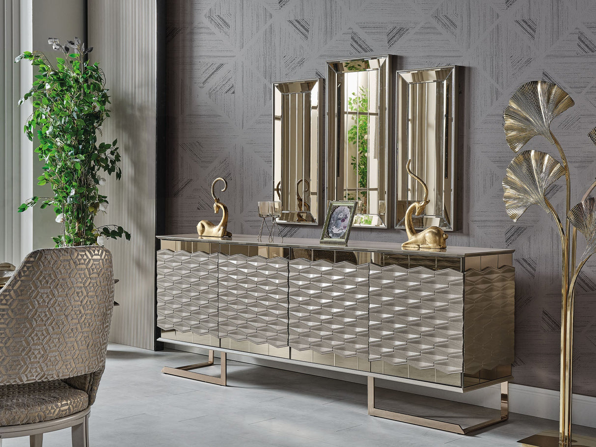 Gokce Diningroom (Consol With Mirror & Dining Table & 6 Dining Chair) from Furnia - Luna Furniture