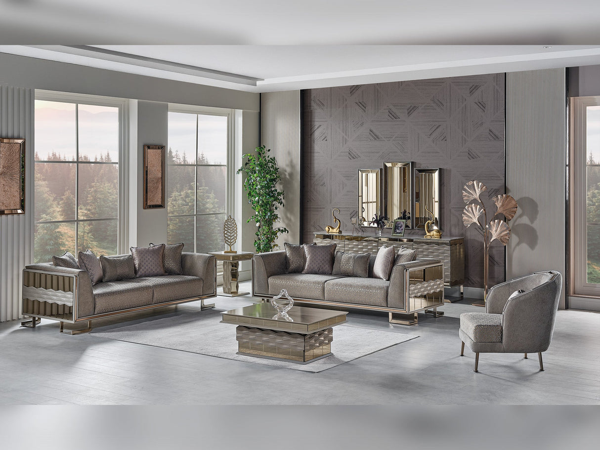 Gokce 4-pieces (2 Sofa & 2 Chair) Livingroom Set in Grey from Furnia - Luna Furniture