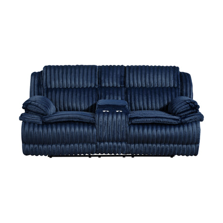 Goodland Blue Double Reclining Loveseat with Center Console from Homelegance - Luna Furniture