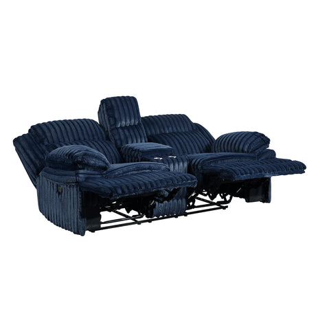 Goodland Blue Double Reclining Loveseat with Center Console from Homelegance - Luna Furniture