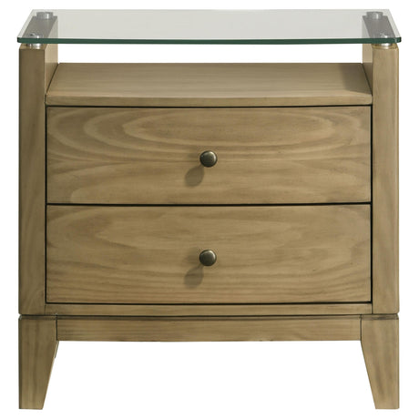 Granada Natural Pine 2-Drawer Glass Top Nightstand from Coaster - Luna Furniture