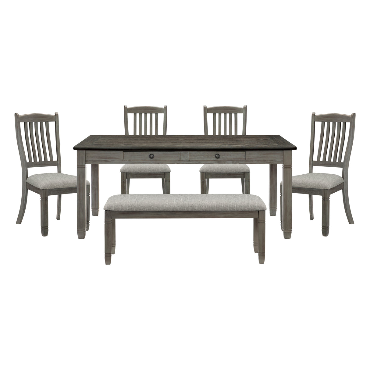 Granby Antique Gray 6-Piece Dining Set with Bench from Homelegance - Luna Furniture
