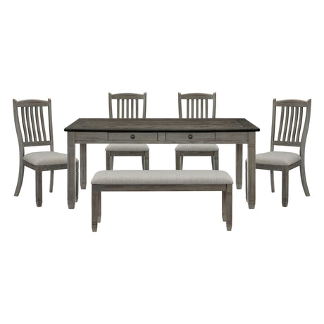 Granby Antique Gray 6-Piece Dining Set with Bench from Homelegance - Luna Furniture
