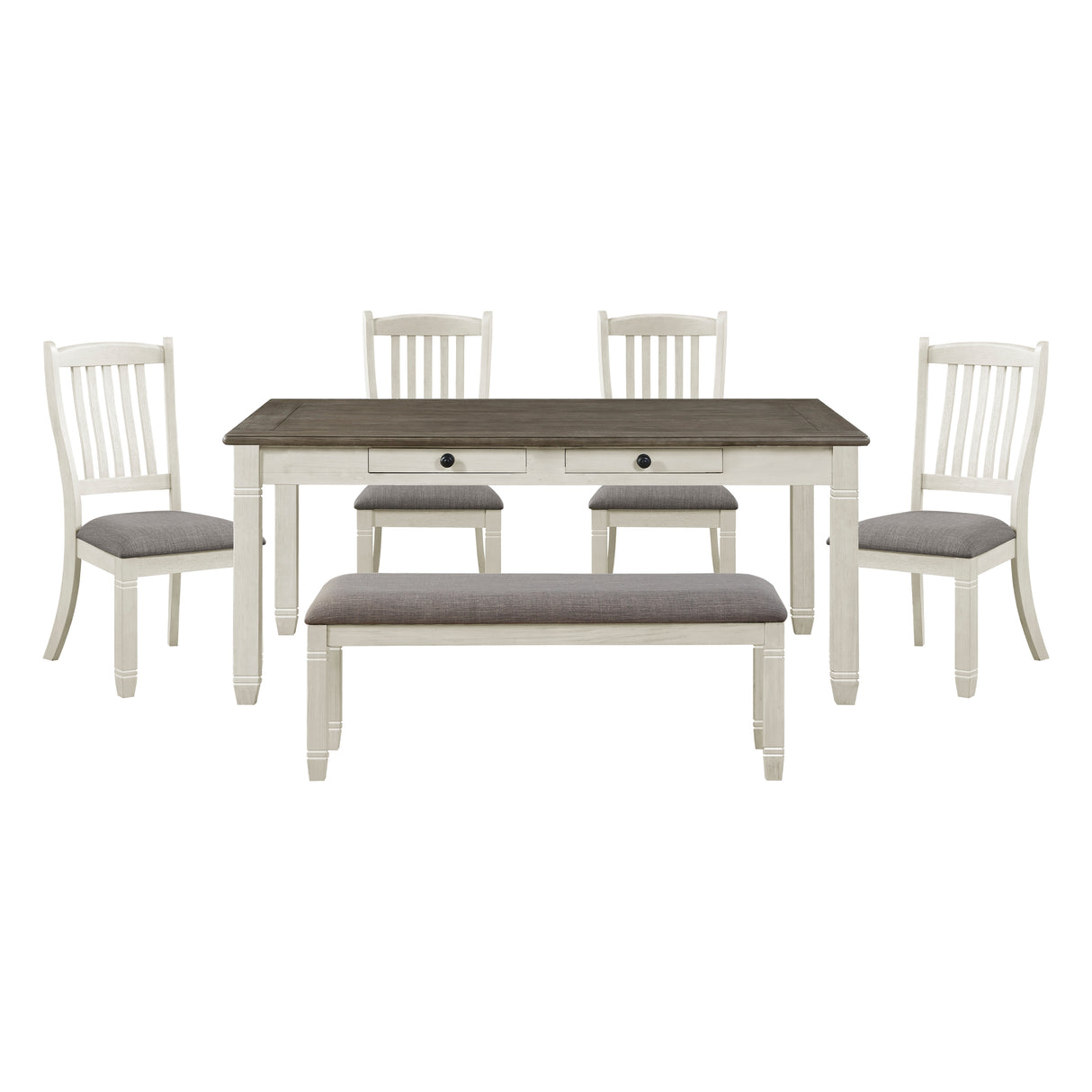 Granby Antique White 6-Piece Dining Set with Bench from Homelegance - Luna Furniture