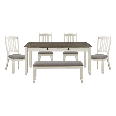 Granby Antique White 6-Piece Dining Set with Bench from Homelegance - Luna Furniture