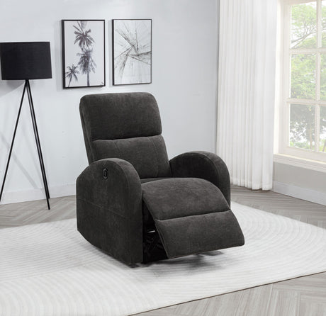 Grant Charcoal Gray Fabric Upholstered Power Recliner Chair from Coaster - Luna Furniture