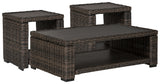 Grasson Lane Outdoor Coffee Table with 2 End Tables in Brown from Ashley Furniture - Luna Furniture