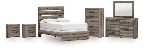 Graystorm Full Panel Bed with Mirrored Dresser, Chest and 2 Nightstands in Brown Gray from Ashley - Luna Furniture