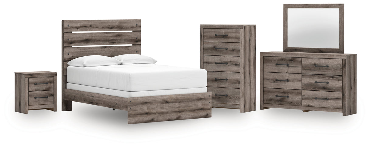Graystorm Full Panel Bed with Mirrored Dresser, Chest and Nightstand in Brown Gray from Ashley - Luna Furniture
