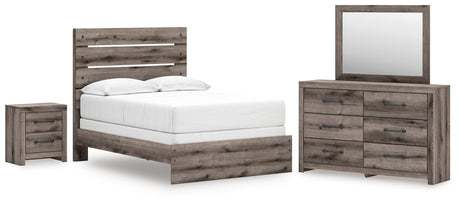 Graystorm Full Panel Bed with Mirrored Dresser and Nightstand in Brown Gray from Ashley - Luna Furniture