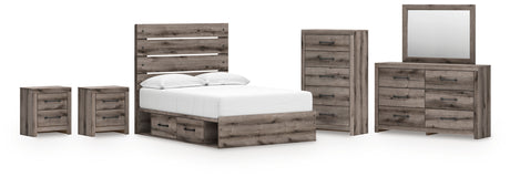 Graystorm Full Panel Bed with Storage with Mirrored Dresser, Chest and 2 Nightstands in Brown Gray from Ashley - Luna Furniture