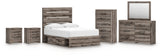 Graystorm Full Panel Bed with Storage with Mirrored Dresser, Chest and 2 Nightstands in Brown Gray from Ashley Furniture - Luna Furniture