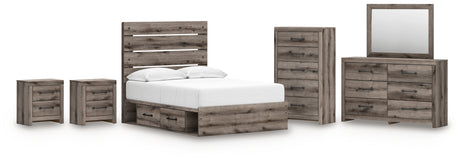 Graystorm Full Panel Bed with Storage with Mirrored Dresser, Chest and 2 Nightstands in Brown Gray from Ashley - Luna Furniture