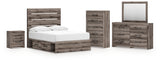 Graystorm Full Panel Bed with Storage with Mirrored Dresser, Chest and Nightstand in Brown Gray from Ashley Furniture - Luna Furniture