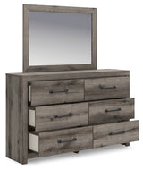 Graystorm Full Panel Bed with Storage with Mirrored Dresser, Chest and Nightstand in Brown Gray from Ashley Furniture - Luna Furniture