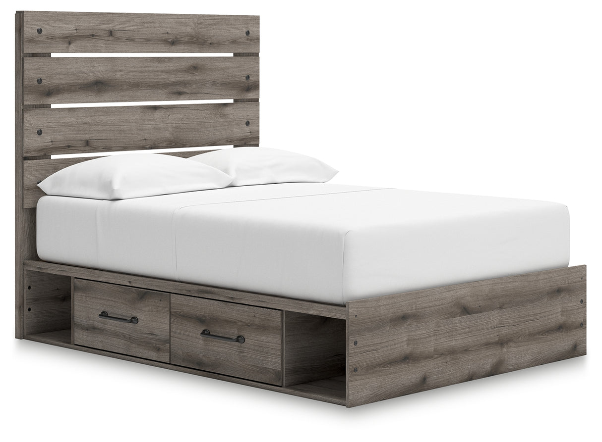 Graystorm Full Panel Bed with Storage with Mirrored Dresser, Chest and Nightstand in Brown Gray from Ashley Furniture - Luna Furniture