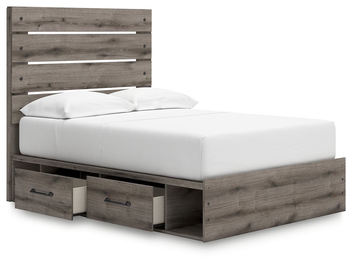 Graystorm Full Panel Bed with Storage with Mirrored Dresser, Chest and Nightstand in Brown Gray from Ashley Furniture - Luna Furniture